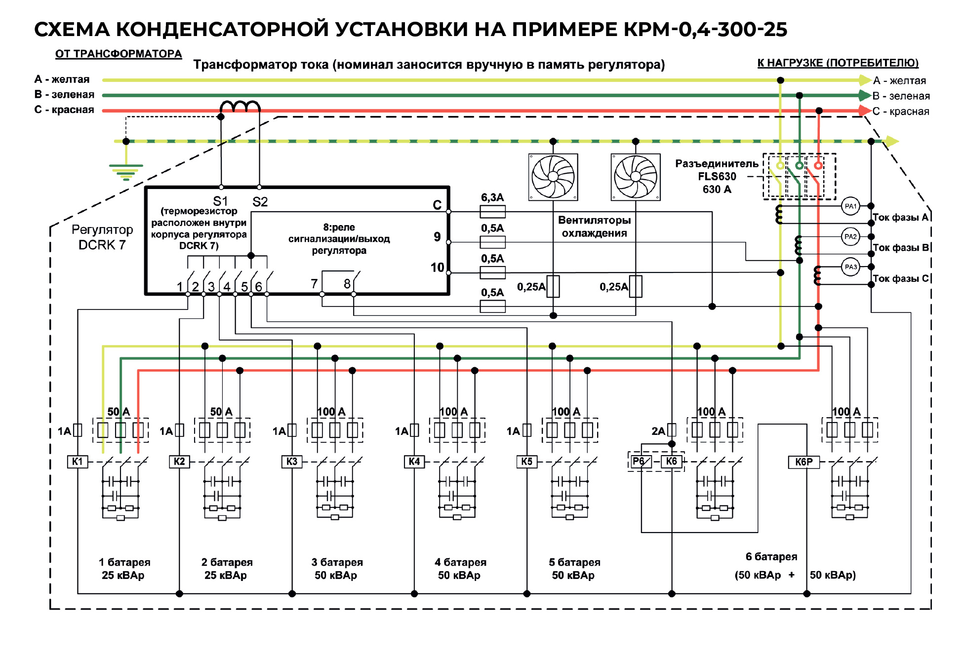Схема подключения конденсаторной установки